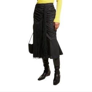 TORY BURCH COTTON SILK‎ FRINGE MIDI SKIRT BLACK 2